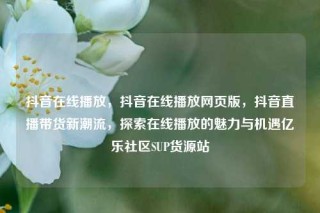 抖音在线播放，抖音在线播放网页版，抖音直播带货新潮流，探索在线播放的魅力与机遇亿乐社区SUP货源站