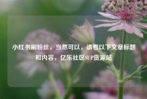 小红书刷粉丝，当然可以，请看以下文章标题和内容，亿乐社区SUP货源站