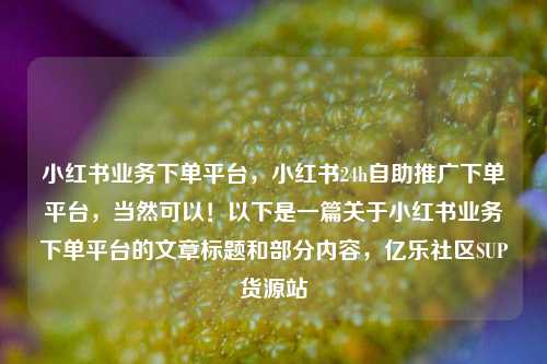 小红书业务下单平台	，小红书24h自助推广下单平台，当然可以！以下是一篇关于小红书业务下单平台的文章标题和部分内容，亿乐社区SUP货源站  第1张