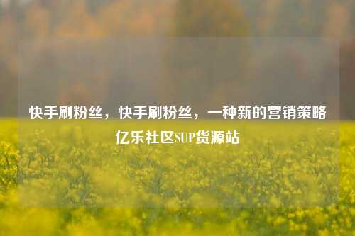 快手刷粉丝	，快手刷粉丝，一种新的营销策略亿乐社区SUP货源站  第1张